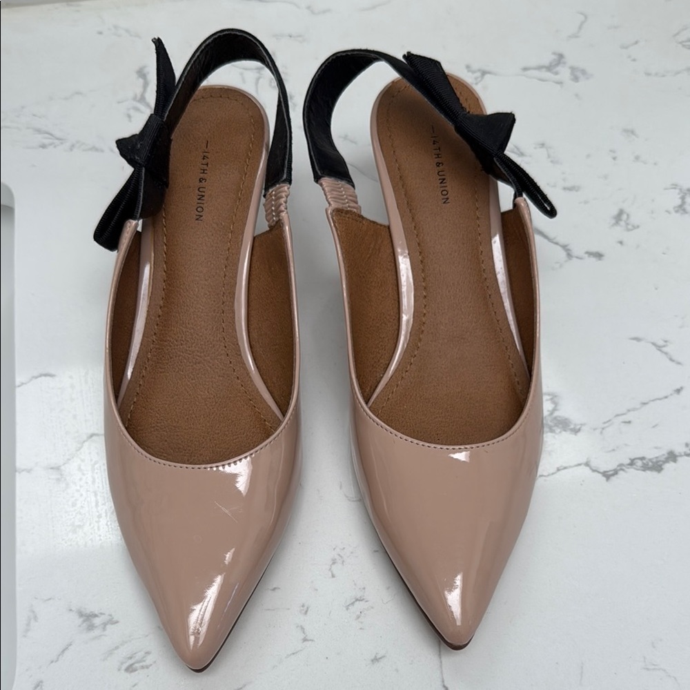 14th & Union Nude Slingback Heels with Black Bow